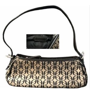 Fossil Monogram Shoulder Bag Y2K Purse Designer Handbag‎ Black Beige